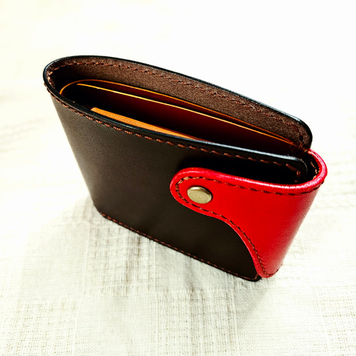 カラーオーダー可】本革/総手縫い 二つ折り財布 ベルトホック / ヌメ革