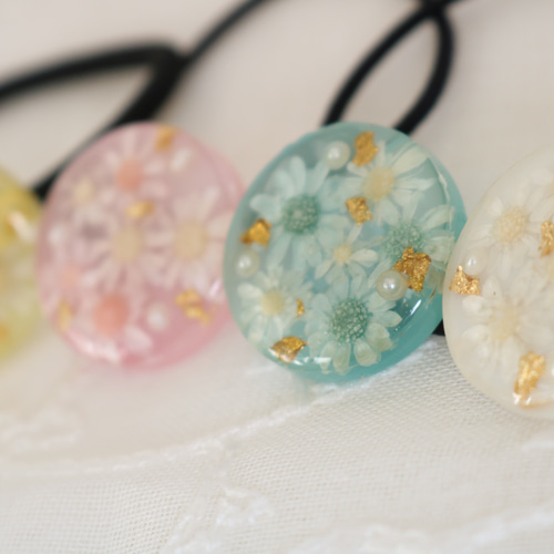 黄色の花束ヘアゴム レジン 名入れ、イニシャル入れ可能（全4色