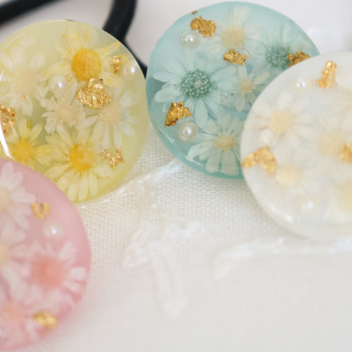 黄色の花束ヘアゴム レジン 名入れ、イニシャル入れ可能（全4色