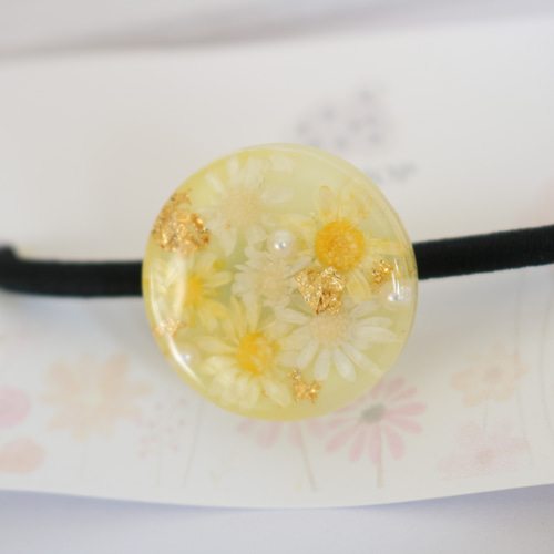 黄色の花束ヘアゴム レジン 名入れ、イニシャル入れ可能（全4色