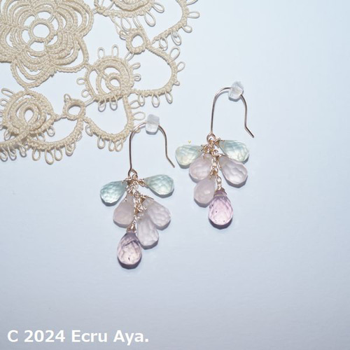 初春蕾*ローズクォーツの大人春色ピアス ピアス（フック・チェーン