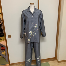 大島紬編シルクパジャマのオーダーメイド白大島追加父の日プレゼント送料無料 6枚目の画像