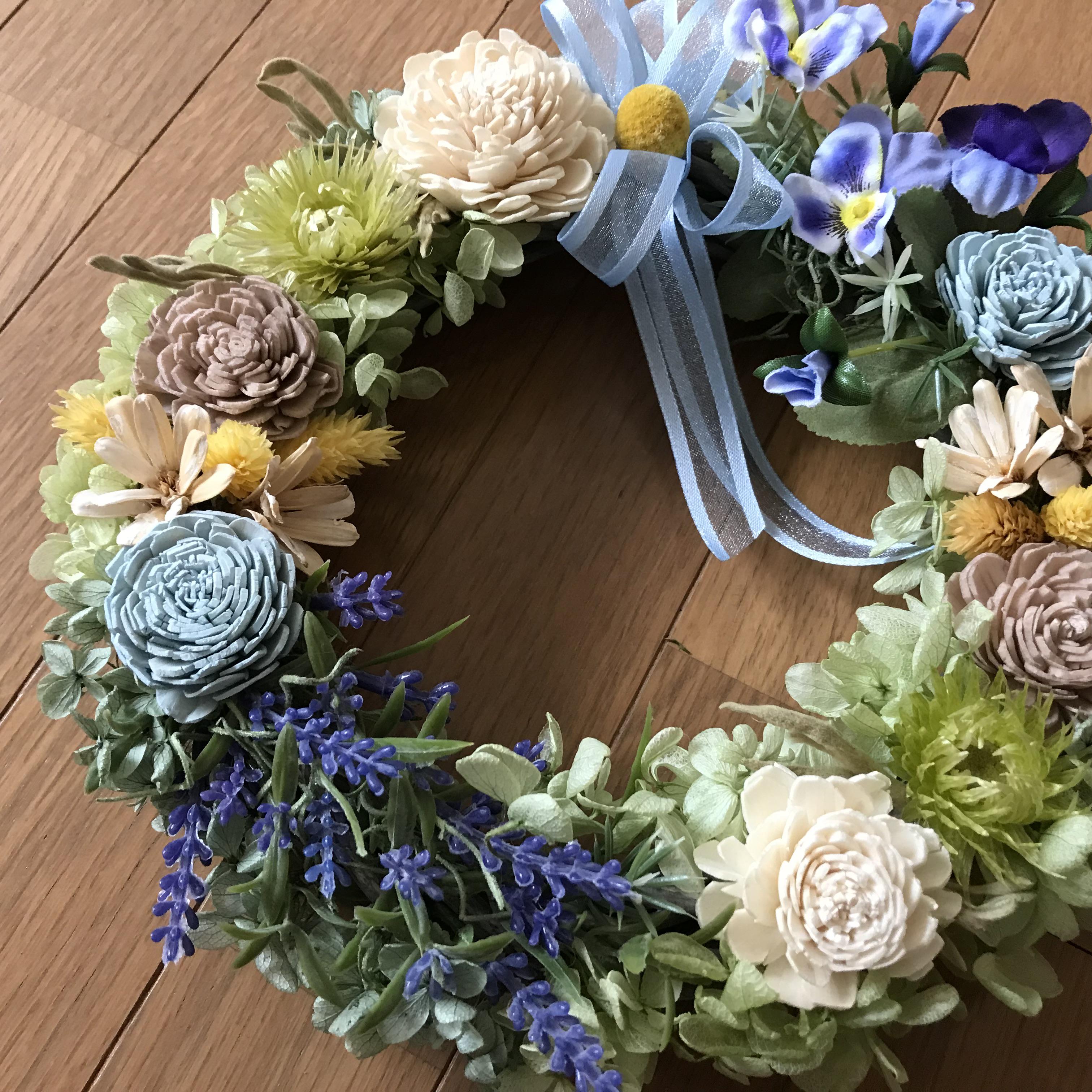 《新作》♡プリザーブドアジサイとラベンダーの爽やかグリーンリース（受注制作）