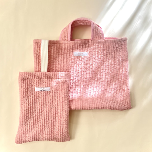 レッスンバッグ✖️2 上履き入れ✖️2 ヌビ　ラベンダー刺繍 入園入学 刺繍ヌビ2点セット レッスンバッグ・シューズケース