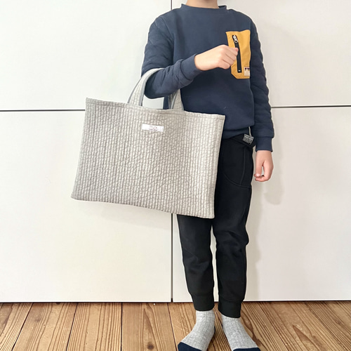 MDG レッスンバッグ 上履き入れ 2点セット 杢グレー ヌビバッグ 入学 安価ハンドメイド・手芸 - MDG レッスンバッグ 上履き入れ 2点