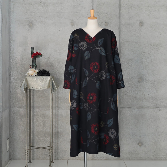 着物リメイク    　紬のワンピース/フリーサイズ　 kimono　 7枚目の画像