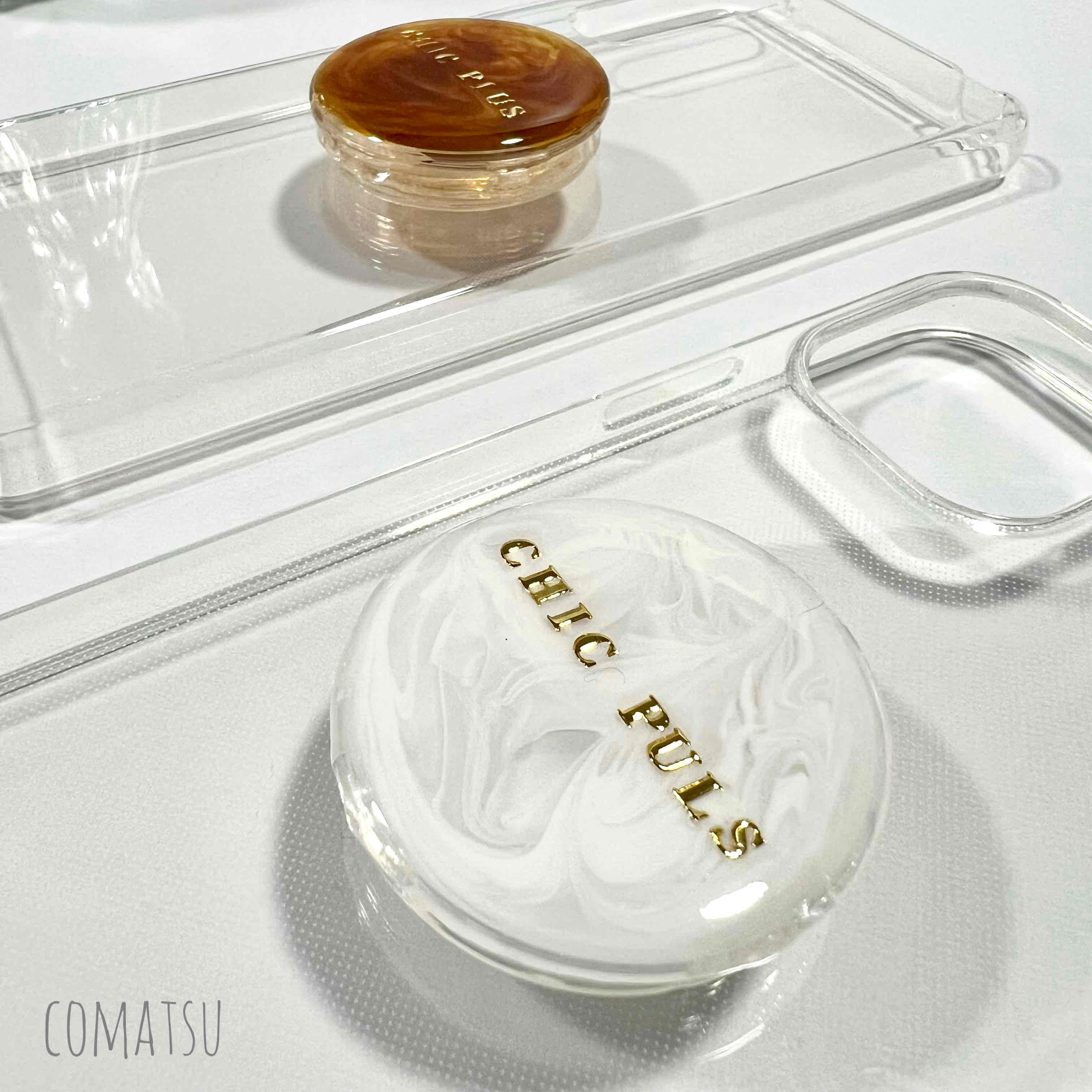 〖全機種対応〗CHIC PLUS ～よりお洒落に～ グリップソケット付き スマホケース スマホスタンド クリアカバー        Ω