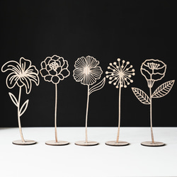 木の花のオブジェ5本セットA スタンド付き レーザーカットで繊細に彫