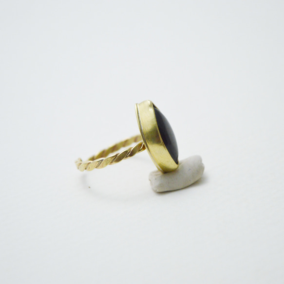 簡單系列-黑碧璽‧黃銅開放戒圍戒指‧Type1 第2張的照片