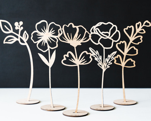 木の花のオブジェ5本セットB スタンド付き レーザーカットで繊細に彫