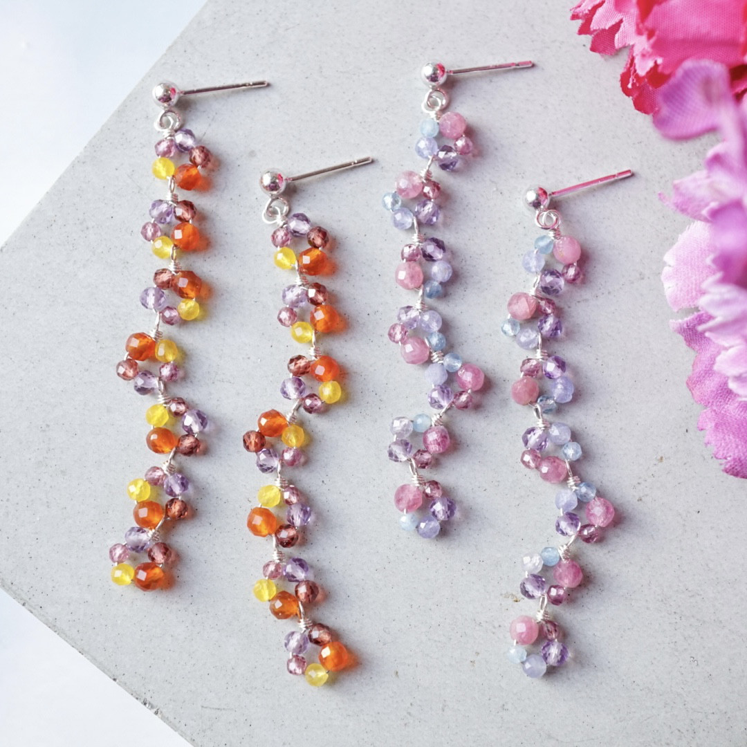 【選べるカラー】ピアス イヤリング カーネーション 紫陽花 天然石 誕生石 silver925 母の日 アレルギー対応