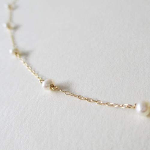 K18 淡水ベビーパール ステーション ショートネックレス (pdn