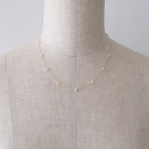 K18 淡水ベビーパール ステーション ショートネックレス (pdn