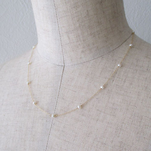 K18 淡水ベビーパール ステーション ショートネックレス (pdn