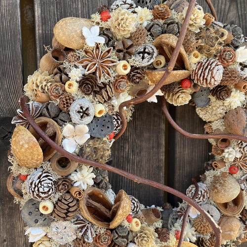 送料込】オールシーズン飾っていられる 木の実のリース ラージサイズ