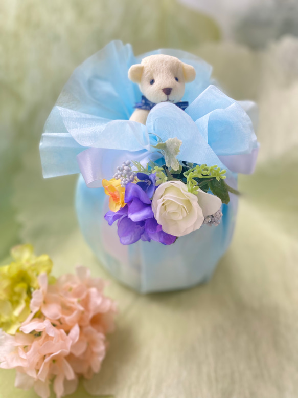 おむつケーキ mini blue　出産祝いに 男の子用 1枚目の画像