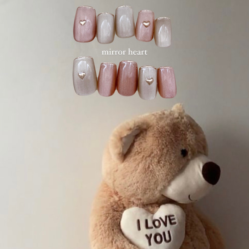 ネイルチップ＊シンプルミラーハート ゴールド ベージュ ブラウン