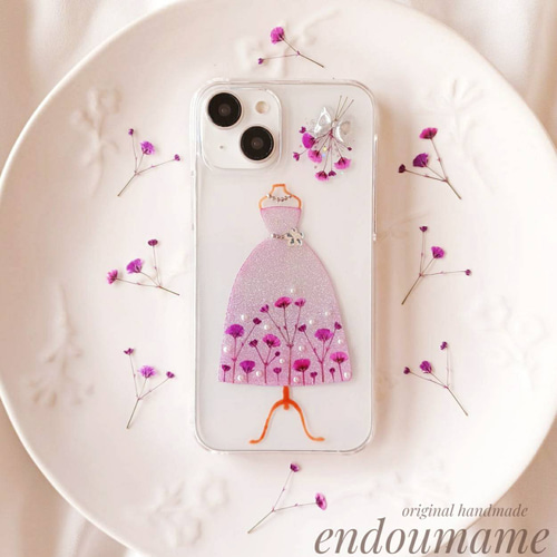 スマホケース スマホカバー 全機種 iPhone Android ドレス 押し花