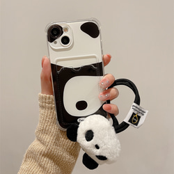 スマホケース　ストラップ付き　iPhoneケース カード収納　もふもふ　パンダ　かわいい　 3枚目の画像