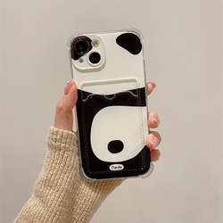 スマホケース　ストラップ付き　iPhoneケース カード収納　もふもふ　パンダ　かわいい　 5枚目の画像