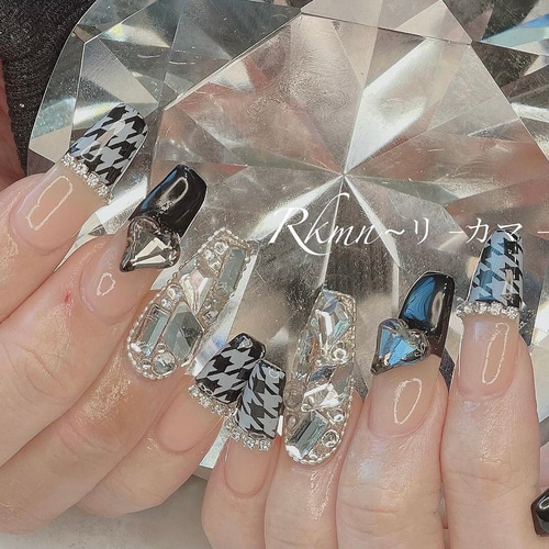 Rkmn~リ-カマ-ナ~nail...No.21 ネイルチップ 千鳥柄 ブラック ネイル  