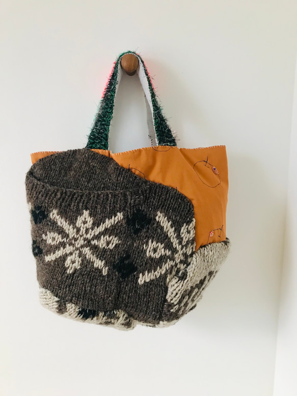 Bag   手縫いのバッグ　  一点もの　布製　スローファッション　ハンドメイド　1939 3枚目の画像