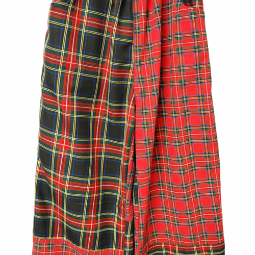 タータンチェック　ミックスワイドパンツ　red×navy タータンチェック ミックスワイドパンツ red×navy キュロット