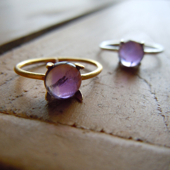 アメジスト6mmリング/フリーサイズ/Silver925/18KG/紫/パープル