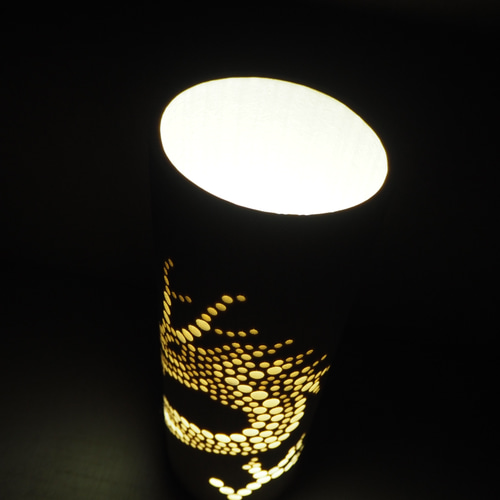 竹灯篭 ドラゴン柄 LEDライト電池付き 竹あかり 辰年 龍 間接照明