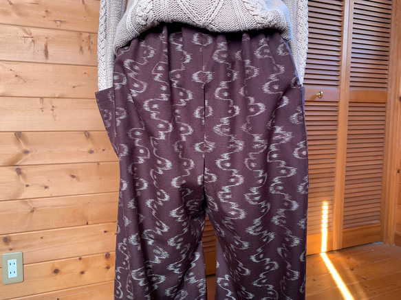 錆色　ウールのもんぺパンツ　総丈１０１ｃｍ　着物リメイク 9枚目の画像