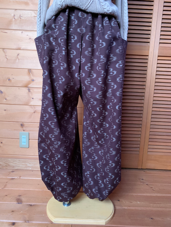 錆色　ウールのもんぺパンツ　総丈１０１ｃｍ　着物リメイク 2枚目の画像