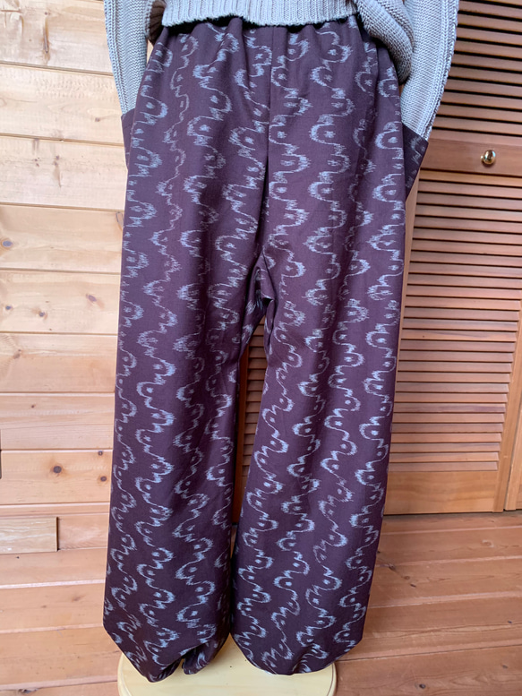 錆色　ウールのもんぺパンツ　総丈１０１ｃｍ　着物リメイク 5枚目の画像