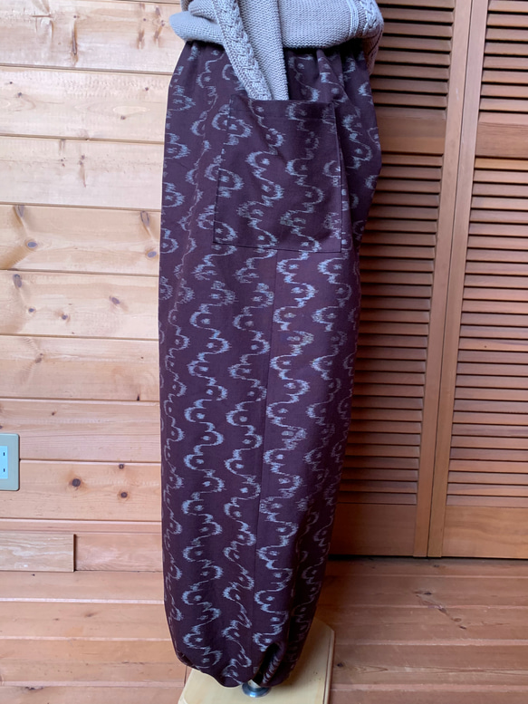 錆色　ウールのもんぺパンツ　総丈１０１ｃｍ　着物リメイク 7枚目の画像