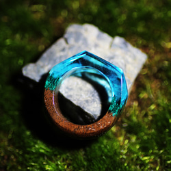 【現品限り Sale 40%off】 Nature Ring/Blue ウッドレジンリング　13号 2枚目の画像
