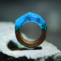 【現品限り Sale 40%off】 Nature Ring/Blue ウッドレジンリング　13号 1枚目の画像