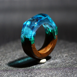 【現品限り Sale 40%off】 Nature Ring/Blue ウッドレジンリング　13号 4枚目の画像