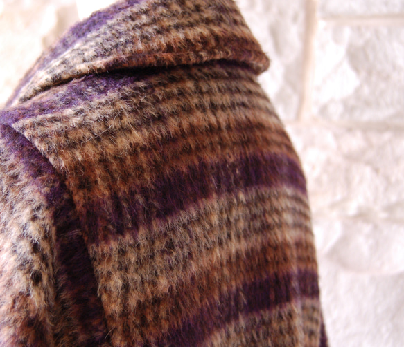 【優雅斗篷大衣】棕色x米色x紫色法國布料 第10張的照片