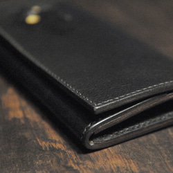 黒猫の長財布（表革：VACCHETTA800、仮セット猫目：琥珀色）約256ｇ 猫目選べます♪ 6枚目の画像