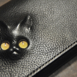 黒猫の長財布（表革：VACCHETTA800、仮セット猫目：琥珀色）約256ｇ 猫目選べます♪ 2枚目の画像