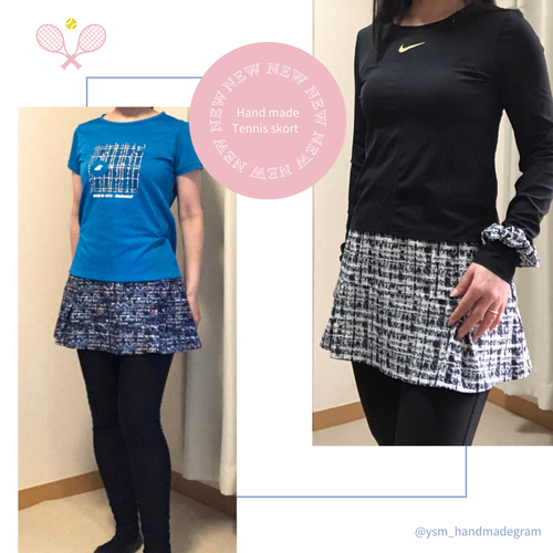 ツイード柄 ブラック34 テニス スコート 両サイドポケ付き