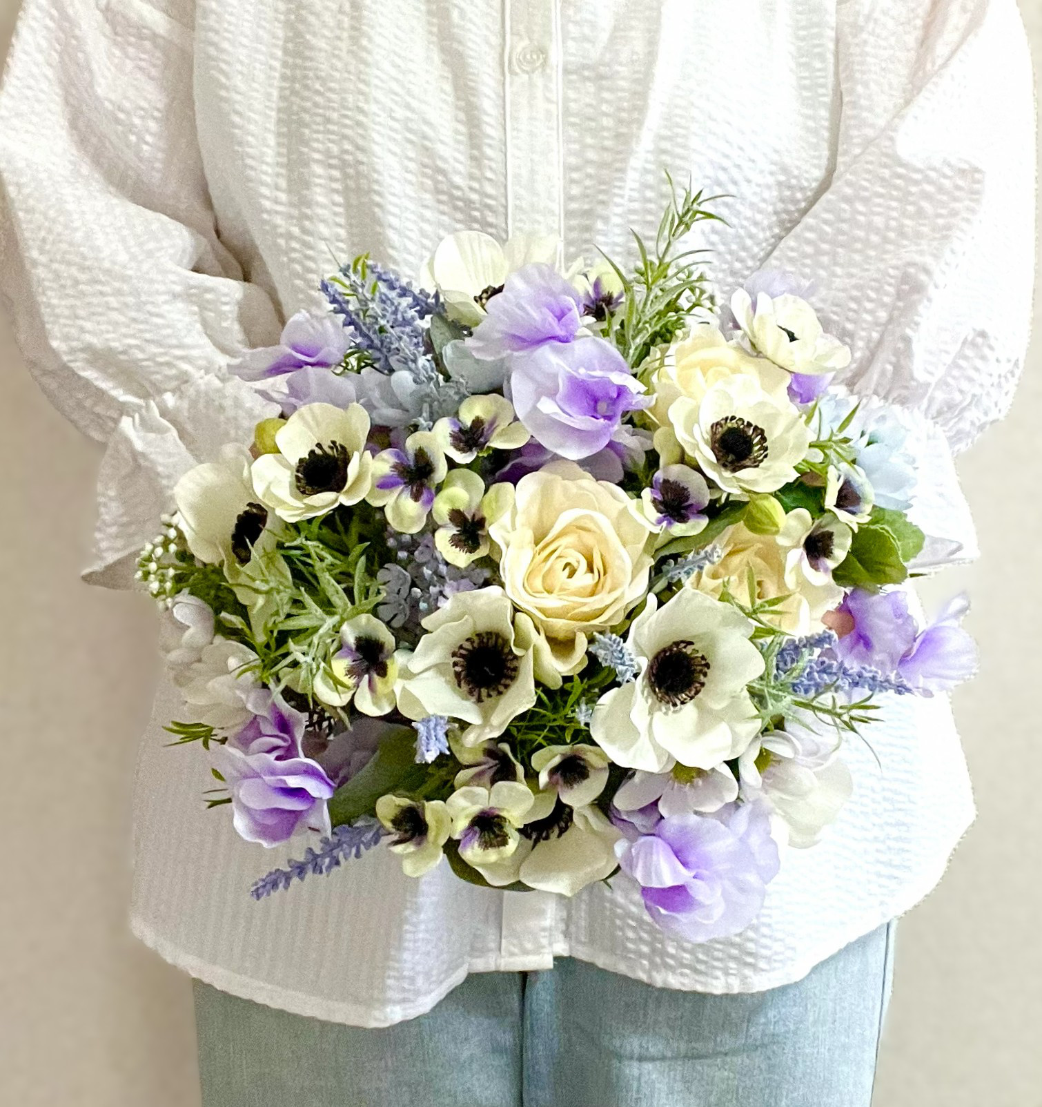 【送料無料】ナチュラルクラッチブーケ　ブートニアセット　アーティシャルフラワー