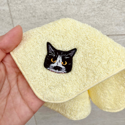 残り1点☆猫さん刺繍の幸せの黄色い泉州ハンカチ 9枚目の画像