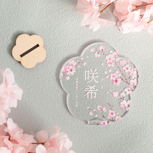 【アクリルひな祭り名前札】桜の枝デザイン｜お花形 4枚目の画像