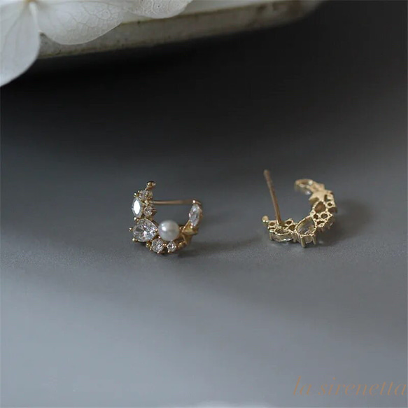 moon pearl pierce ＊ 三日月 ピアス 5枚目の画像