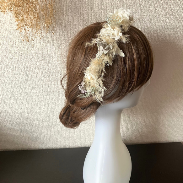 フラワーカチューシャ　花冠　ヘアアクセサリー　パンパスグラス　ナチュラル　エアリー　結婚式　卒業式　 7枚目の画像