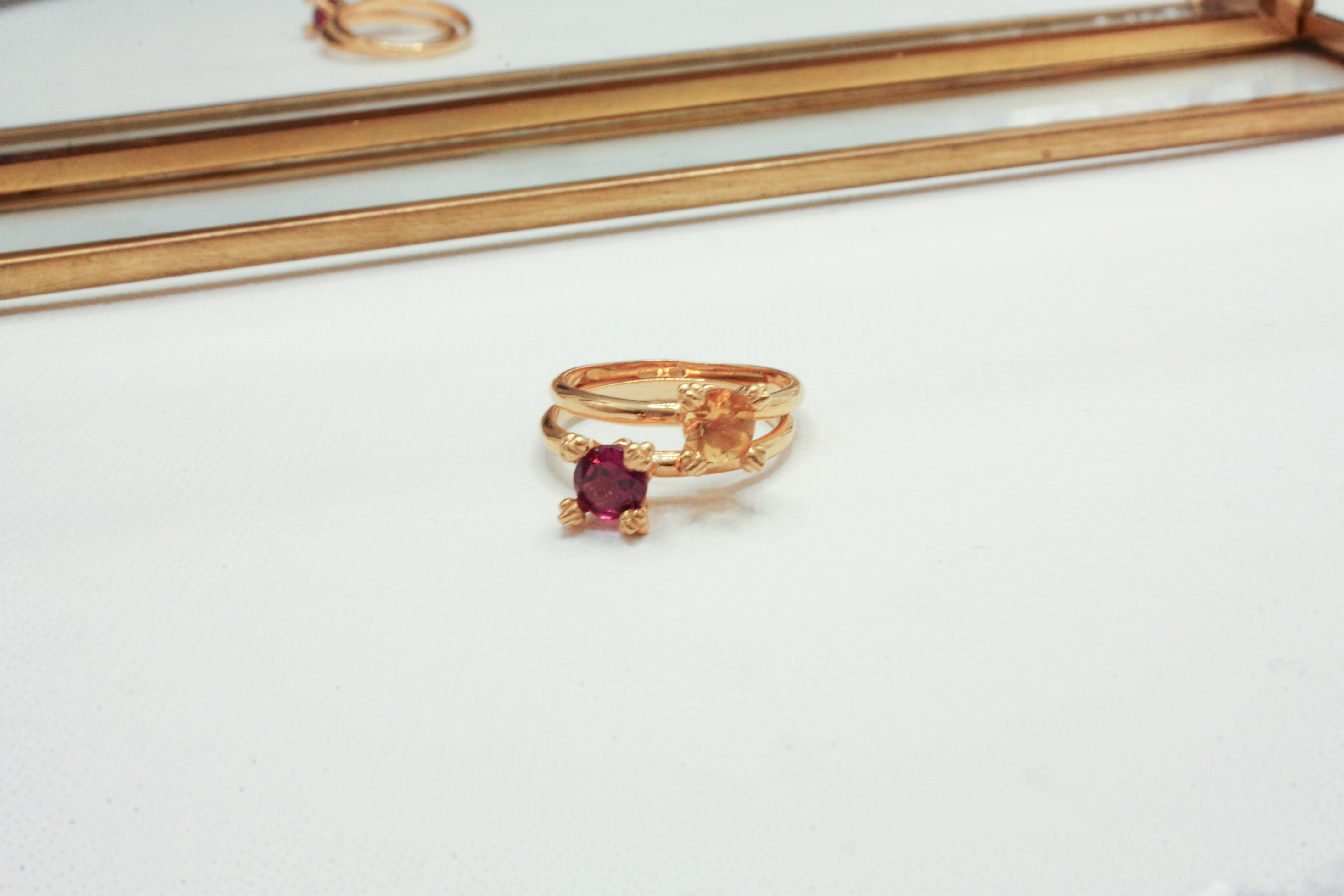 ねこあしカラーリング 猫足リング ファセットリング /ゴールドリング/ガーネット シトリン