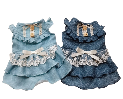 デニム風レースワンピース】Koguma dress・犬服 ペット服