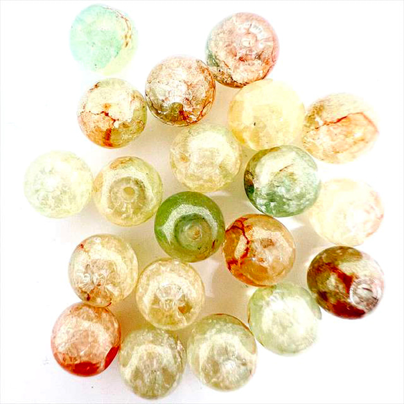 【20顆】圓形大理石玻璃珠★a/8mm★橘綠圓珠混色 第3張的照片