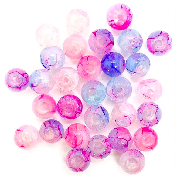 【30顆】圓形大理石玻璃珠★b/6mm★紫藍色原子混色 第3張的照片