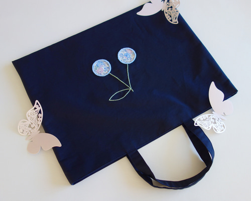 レッスンバッグ さくらんぼ 刺繍 ネイビー リバティ チェリー 女の子